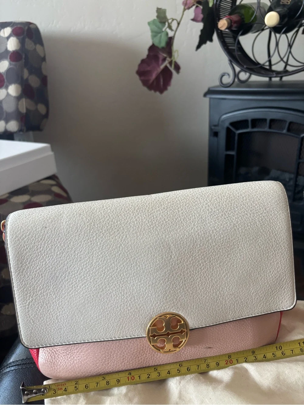 Tory Burch Two-Tone Cream & Blush Pebbled Leather Crossbody